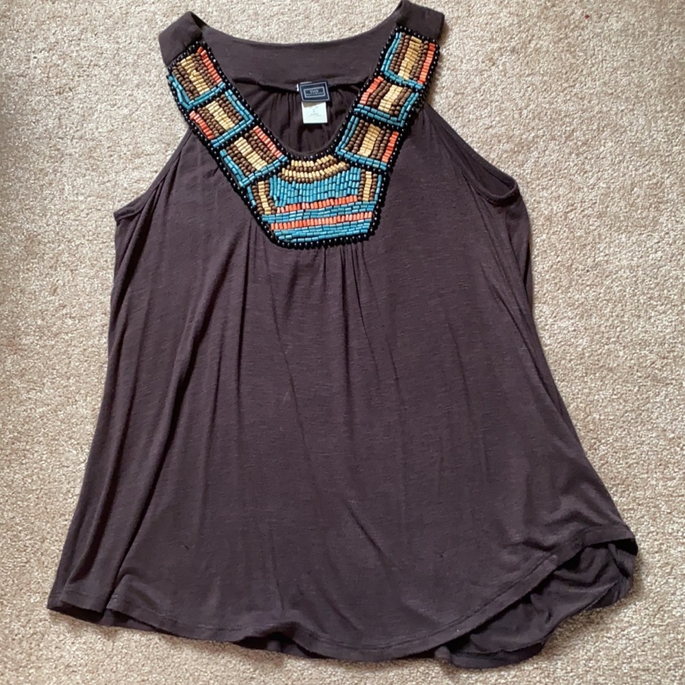 Tank top with wooden bead work